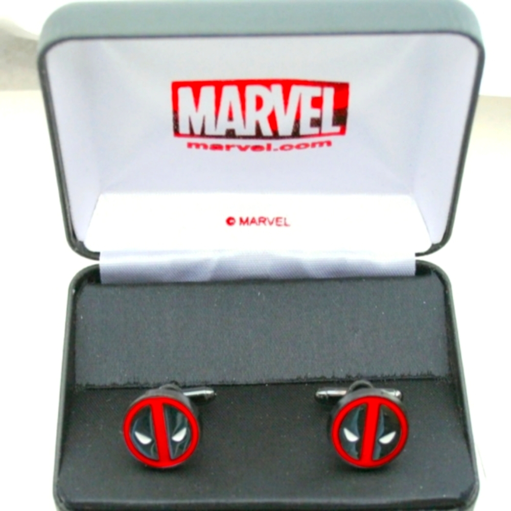 Marvel Deadpool Logo Black Enamel Metal Cuff Links New NOS + Gift Box 2019